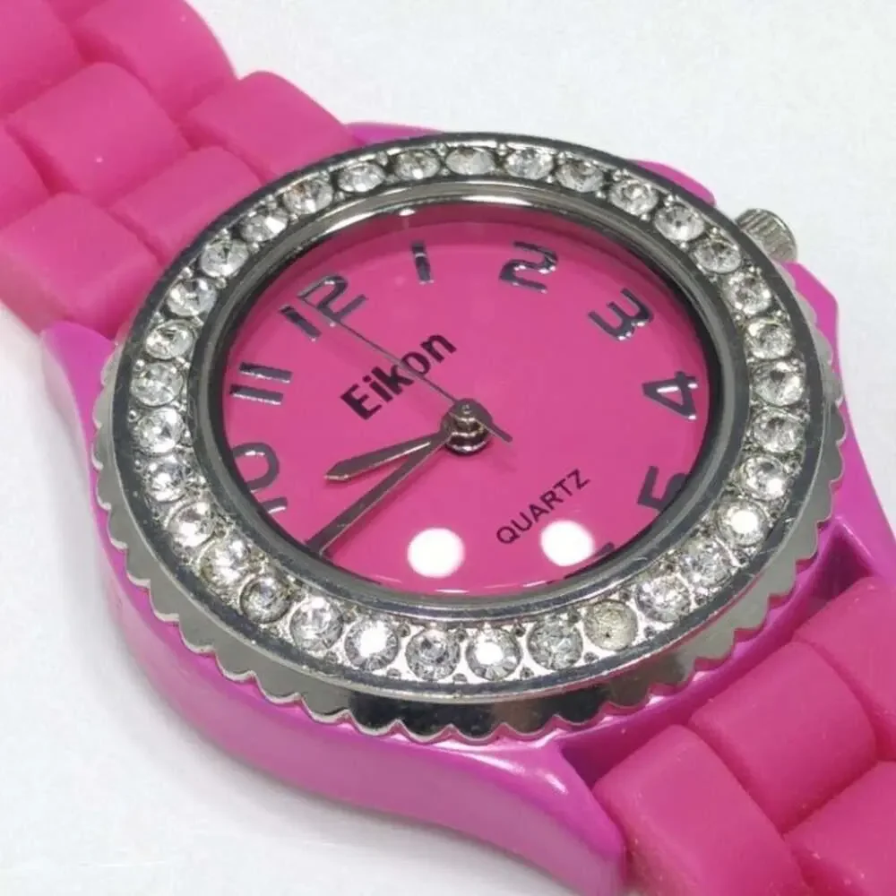 Eikon Rhinestone Hot Pink Ladies Watch, Needs Watch Battery, 9 Inches